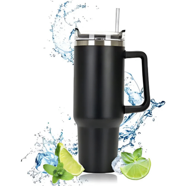 Cană Termică din Inox cu Mâner, Pai și Capac Etanș (1200ml)